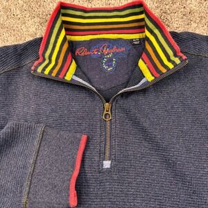 Robert Graham Sweater Mens XL Navy Blue Long Sleeve Quarter Zip Waffle Knit